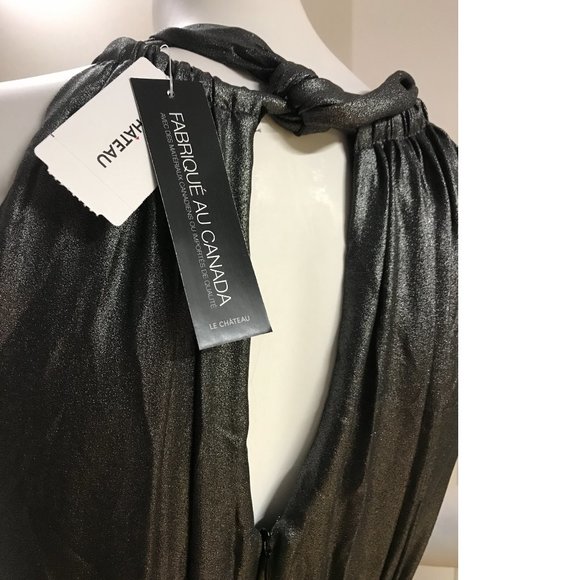 Le Chateau Black Silver Metallic Shimmer Maxi Gala Dress Gown Wedding NWT - Picture 7 of 8